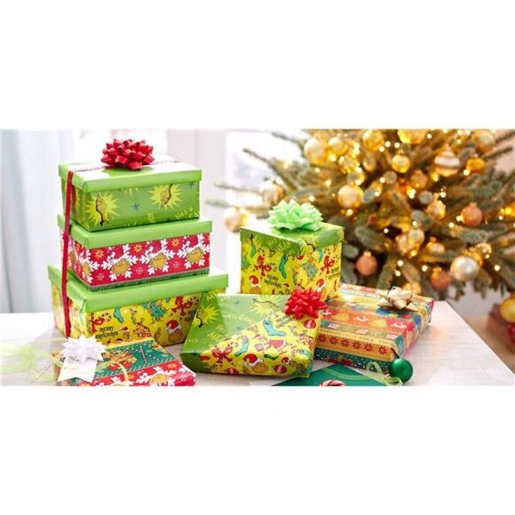 Christmas Wrapping Paper w/ Cut Lines Bundle, The Grinch (3 Rolls, 105 sq. ft.) - Picture 6 of 6